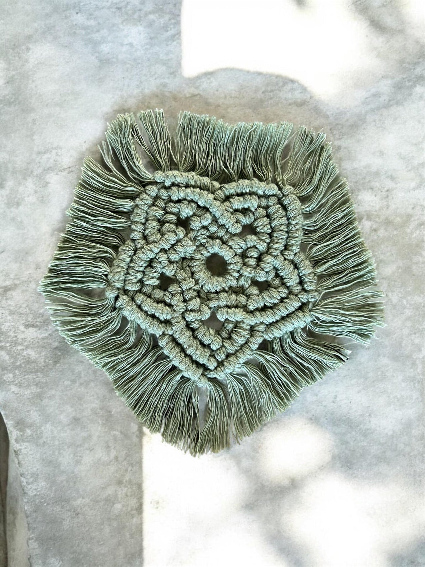 Sage Green Macramé Coasters – Set of 2 | Recycled Luxury String