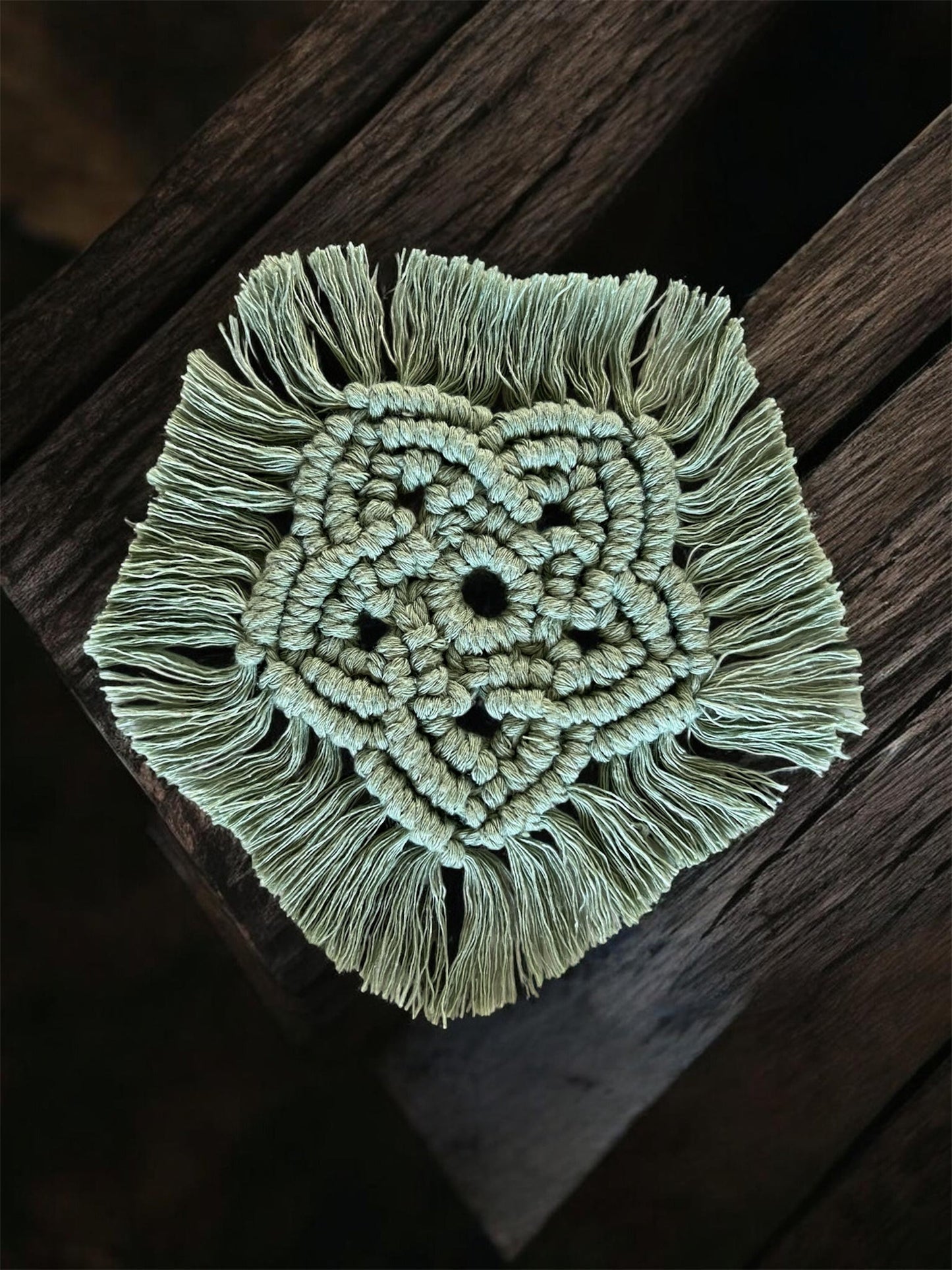 Sage Green Macramé Coasters – Set of 2 | Recycled Luxury String