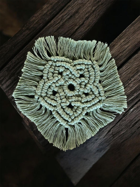 Sage Green Macramé Coasters – Set of 2 | Recycled Luxury String