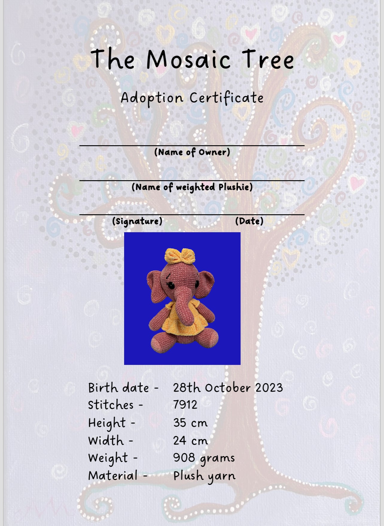 Ellie the Weighted Elephant Crochet Plushie | Therapeutic Comfort Toy