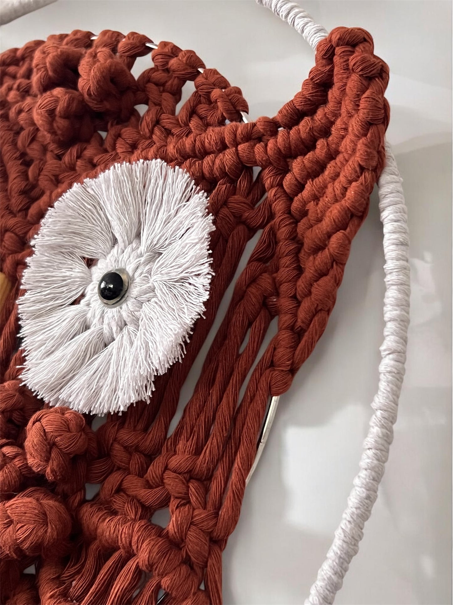 Macrame Owl Wall Hanging | Recycled Lux String & Natural Beads