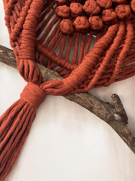 Macrame Owl Wall Hanging | Recycled Lux String & Natural Beads
