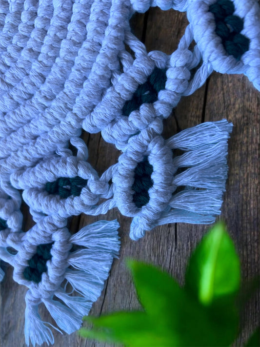 Handmade Macramé Tassel Placemat | White & Forest Green Cotton
