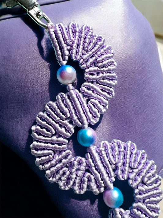 Lilac Macramé Fan Key Ring | Handmade Bag Charm with Iridescent Beads