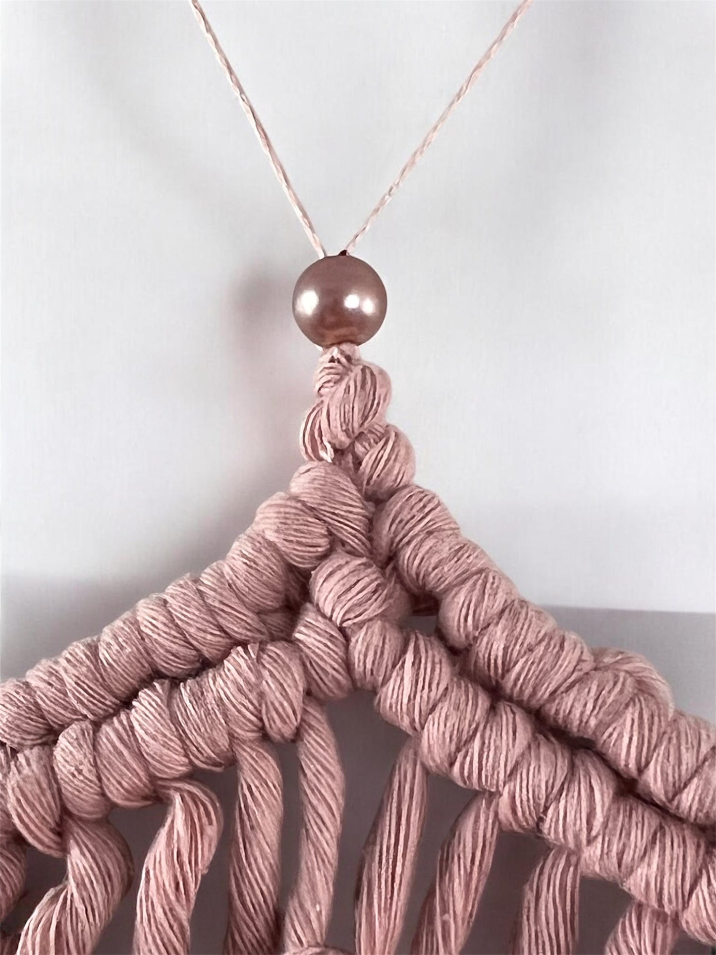 Macramé Lotus Wall Hanging | Large Dusty Rose Boho Wall Art on Covered Silver Ring