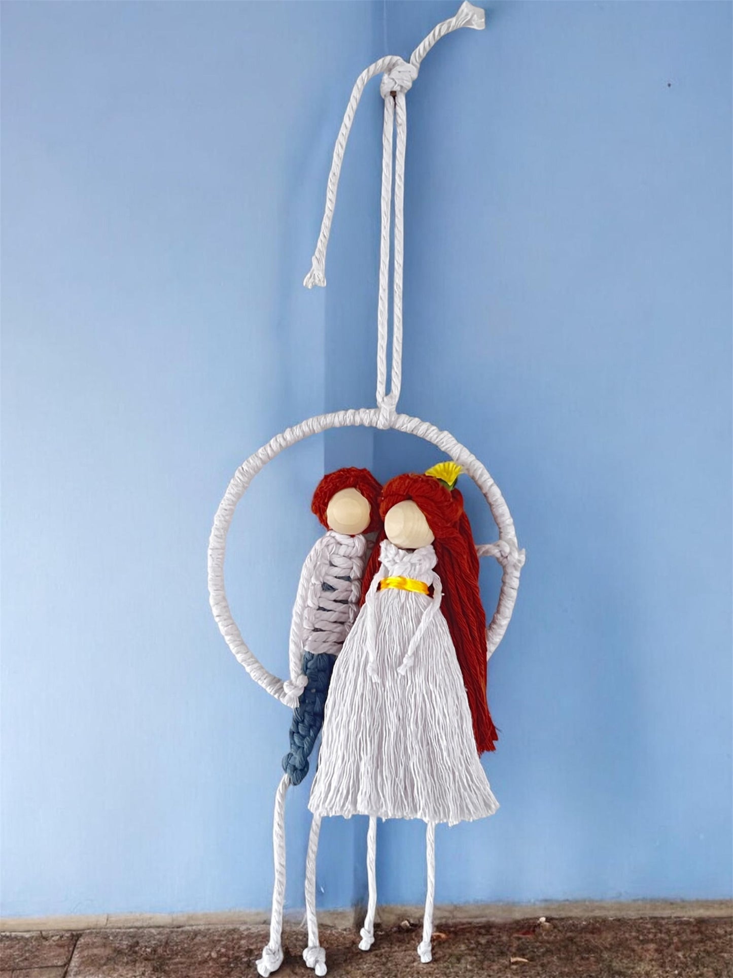Macramé Couple on a Swing Wall Hanging | Handmade Romantic Boho Decor