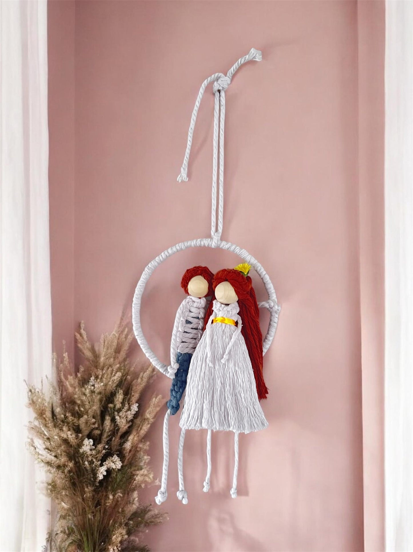 Macramé Couple on a Swing Wall Hanging | Handmade Romantic Boho Decor