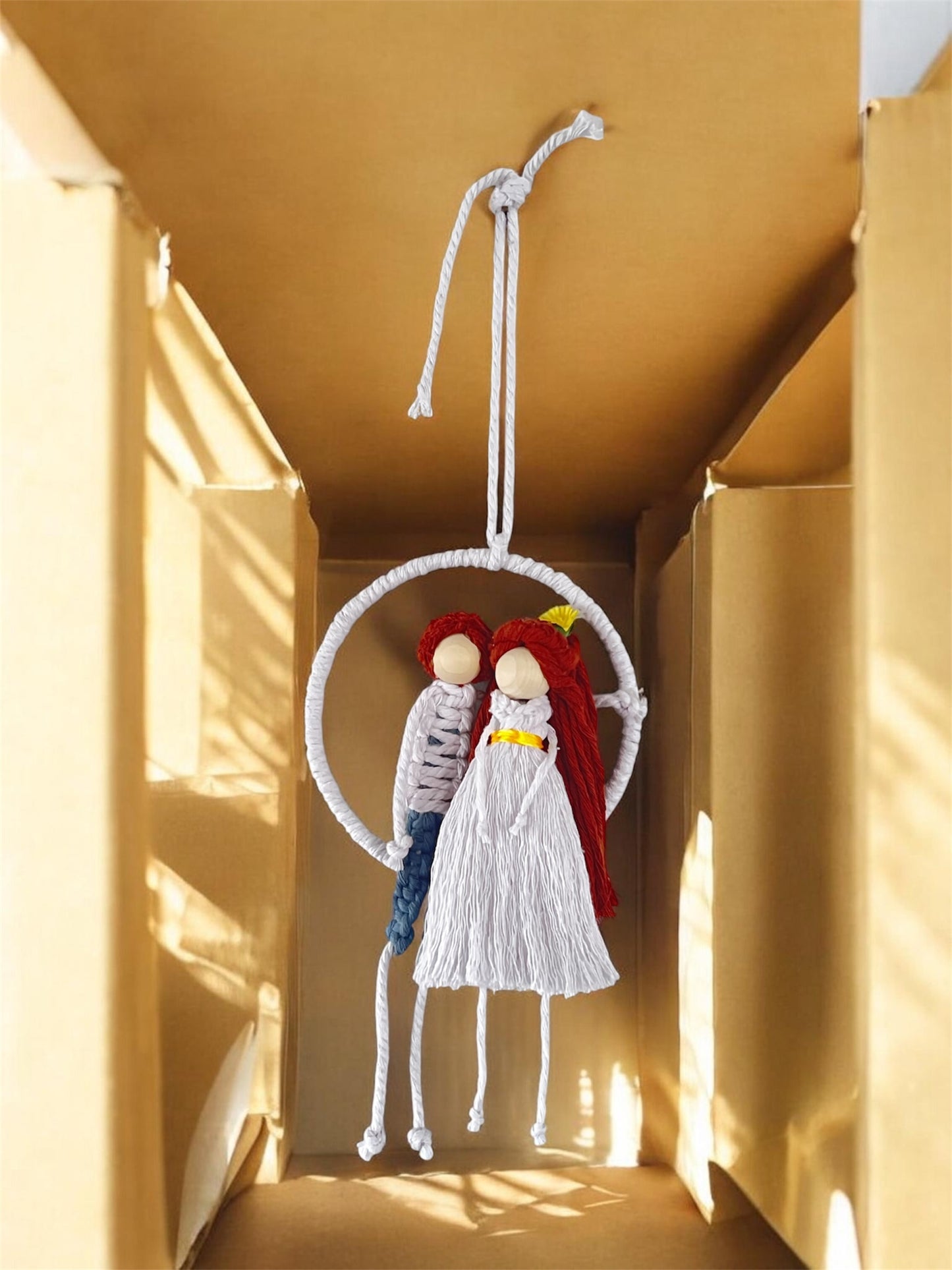 Macramé Couple on a Swing Wall Hanging | Handmade Romantic Boho Decor