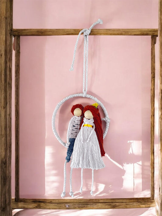 Macramé Couple on a Swing Wall Hanging | Handmade Romantic Boho Decor