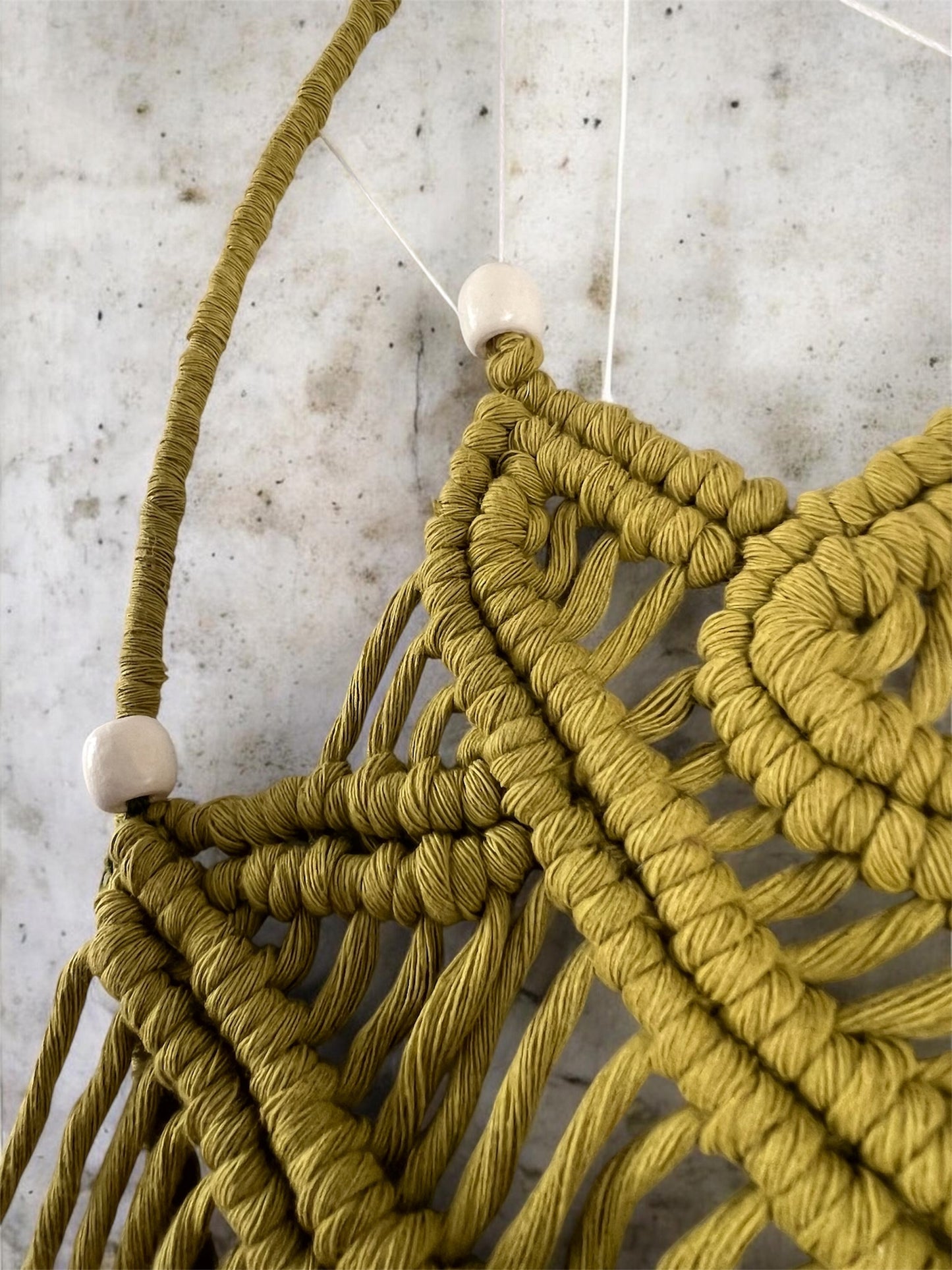 Macramé Lotus Wall Hanging | Large Olive Green Boho Wall Art on Silver Ring