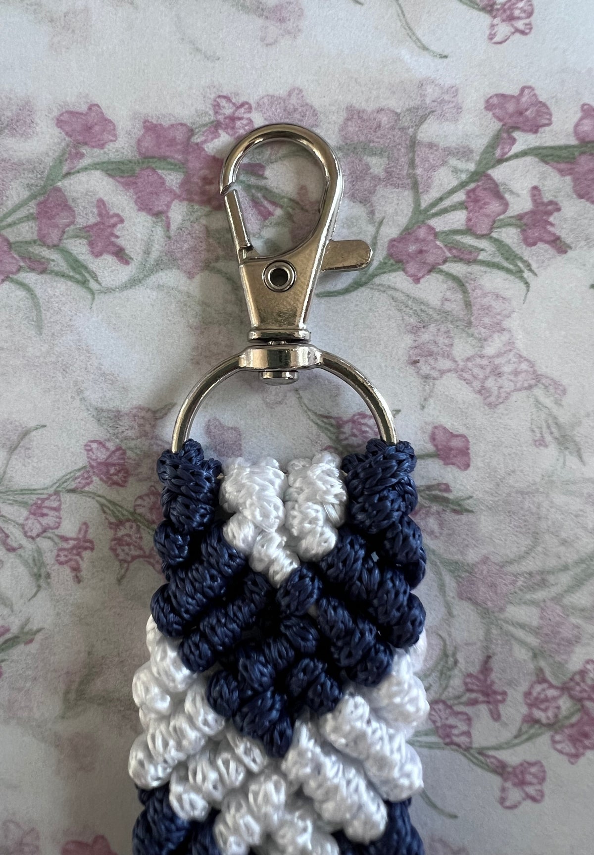 Macrame Arrow Keyring | Navy & White | Handcrafted Boho Bag Charm