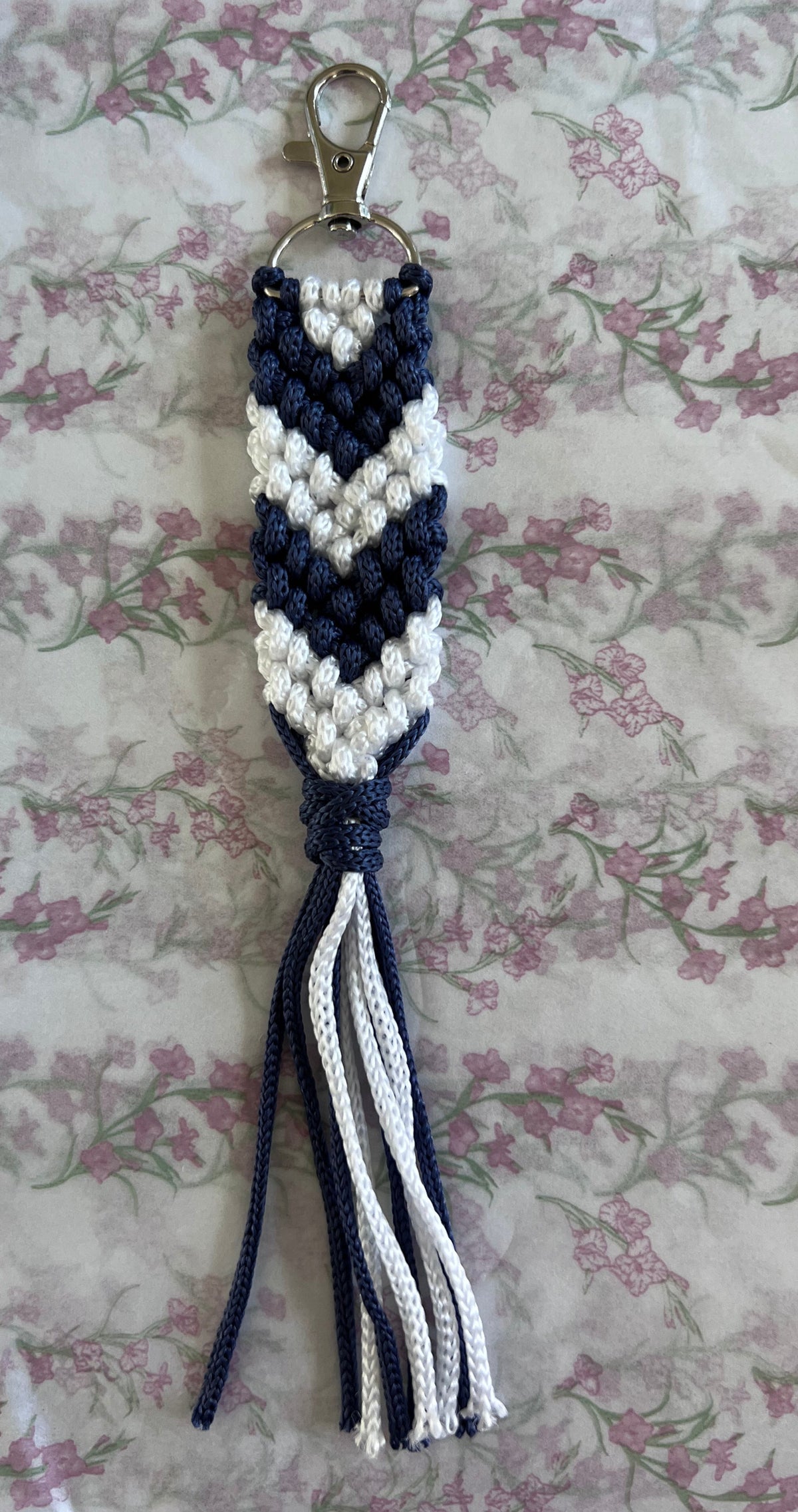 Macrame Arrow Keyring | Navy & White | Handcrafted Boho Bag Charm