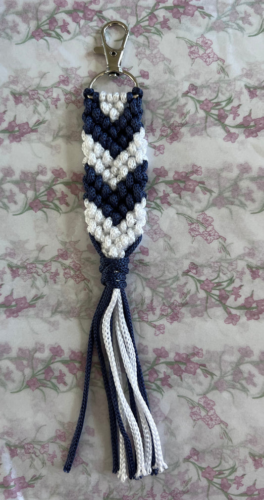 Macrame Arrow Keyring | Navy & White | Handcrafted Boho Bag Charm