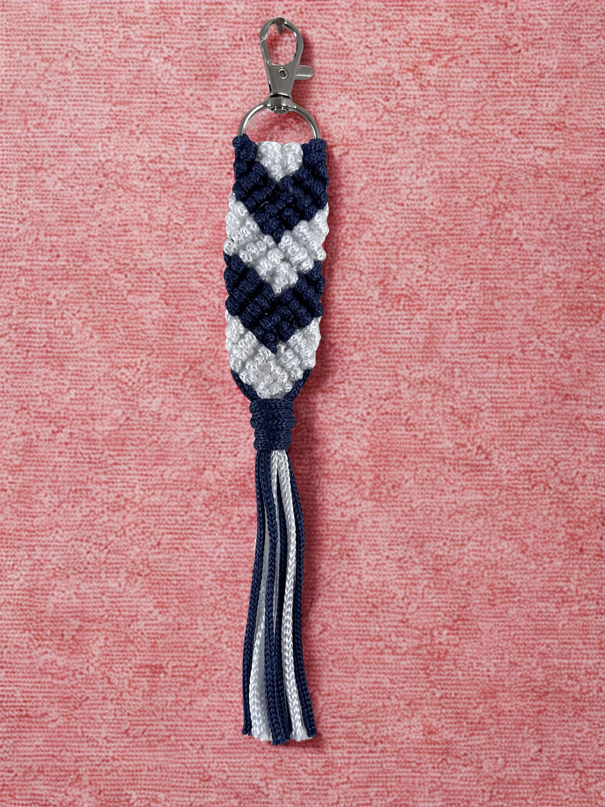 Macrame Arrow Keyring | Navy & White | Handcrafted Boho Bag Charm