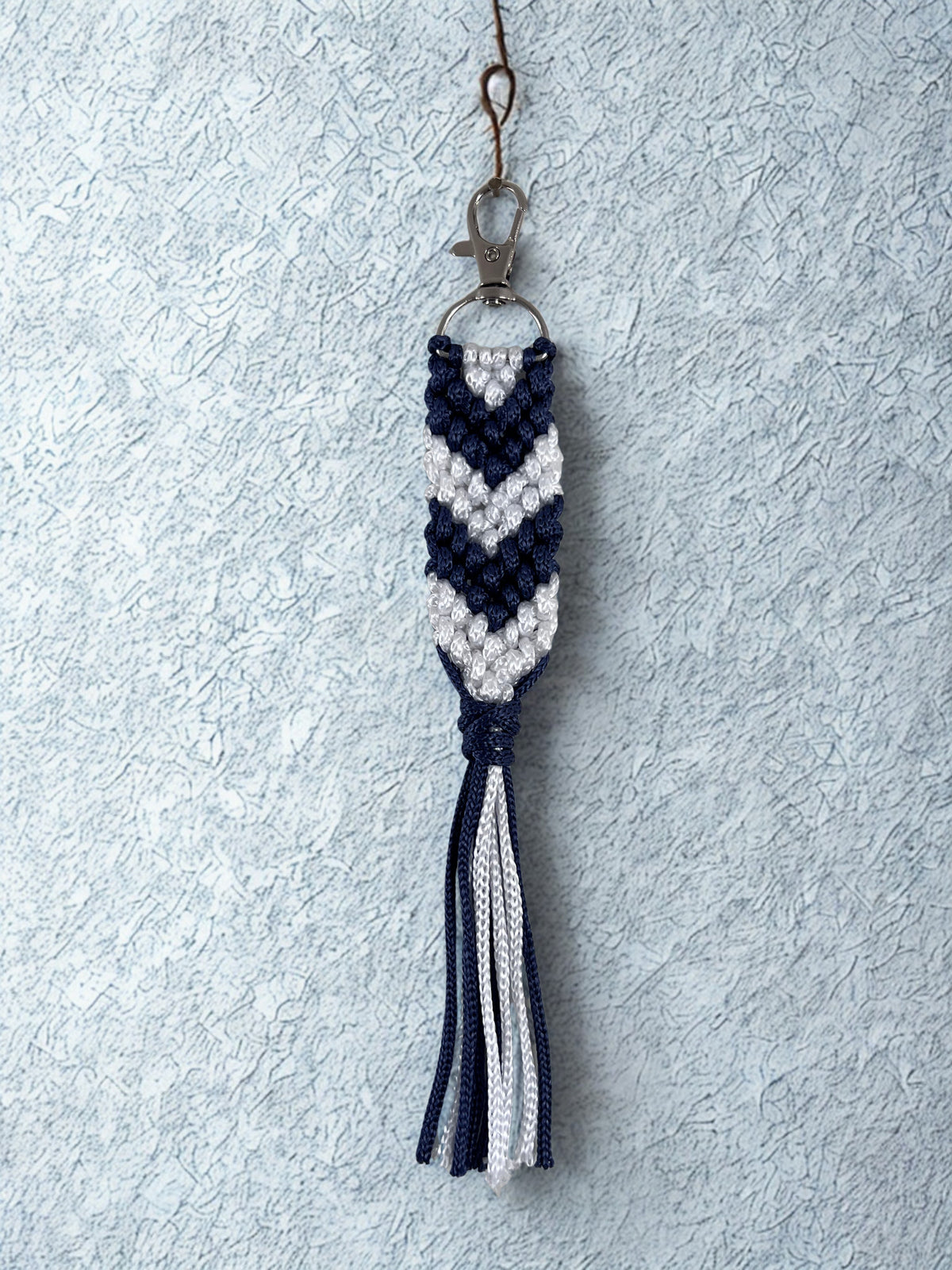 Macrame Arrow Keyring | Navy & White | Handcrafted Boho Bag Charm