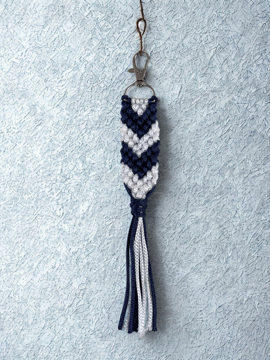 Macrame Arrow Keyring | Navy & White | Handcrafted Boho Bag Charm