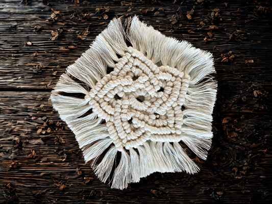 Macrame Boho Coaster Set | Cream & Mushroom Brown | Handcrafted Recycled Cotton