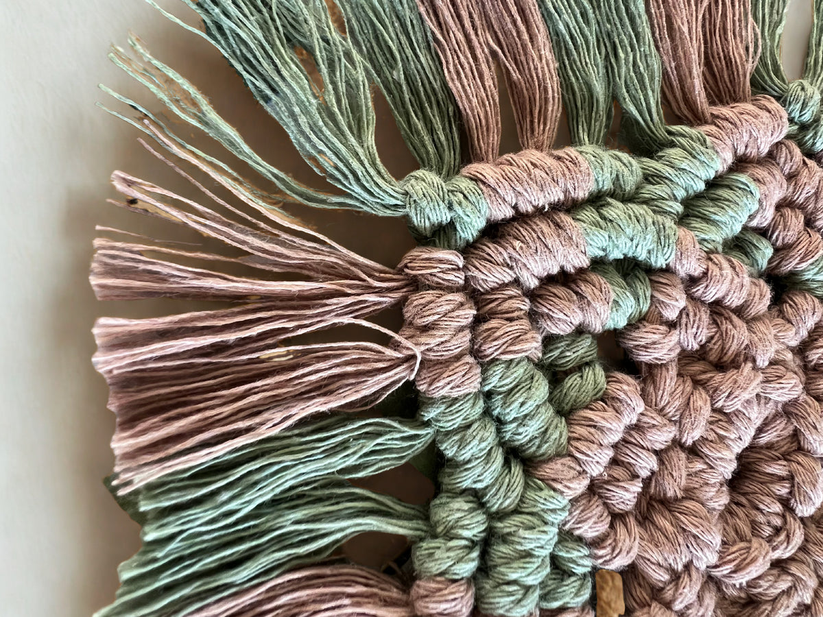 Macrame Boho Coaster Set | Mushroom Brown & Sage | Handcrafted Recycled Cotton