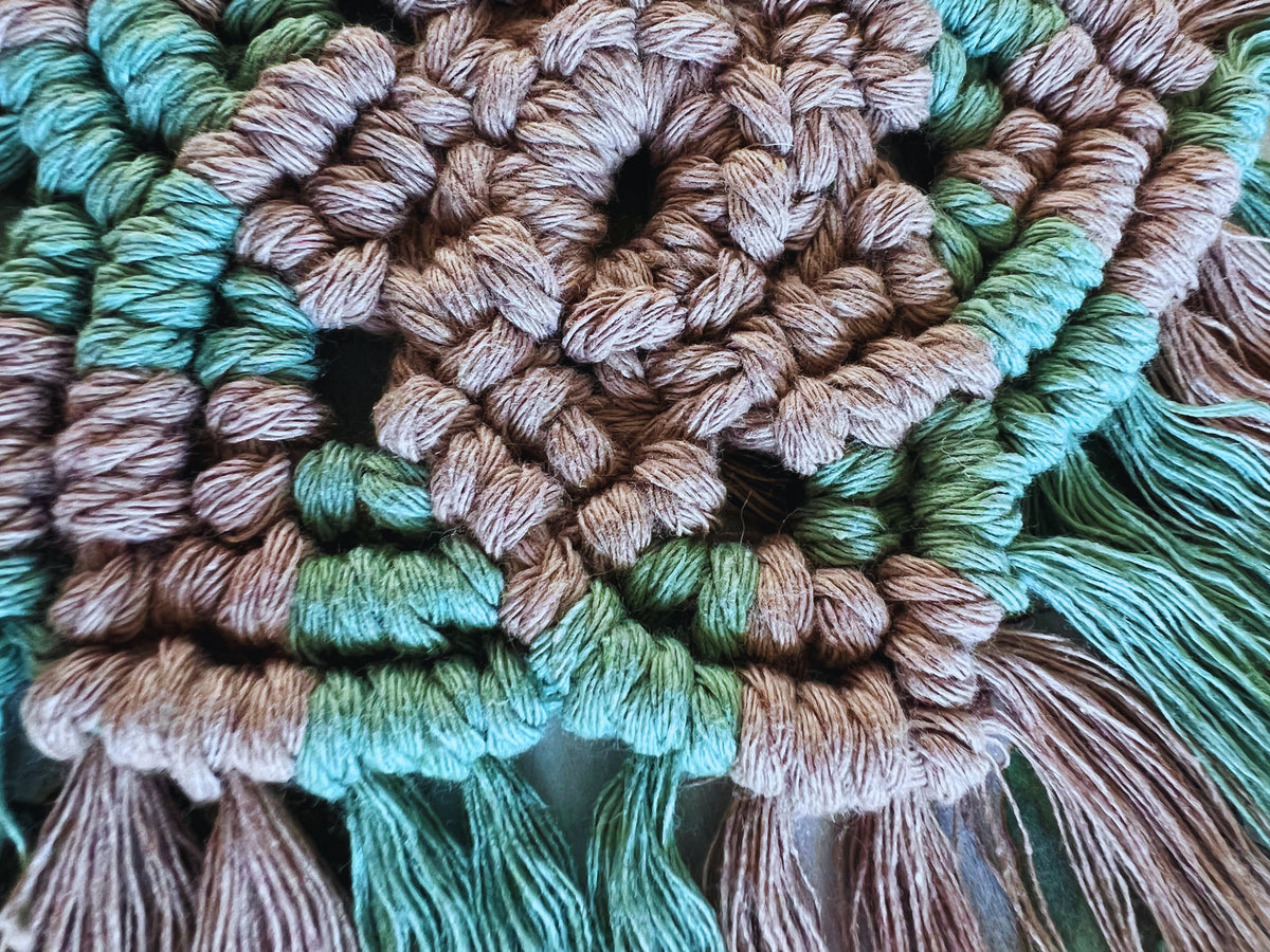Macrame Boho Coaster Set | Mushroom Brown & Sage | Handcrafted Recycled Cotton